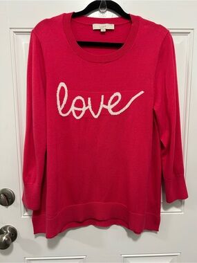 LOFT Hot Pink 'Love' Script Knit Sweater